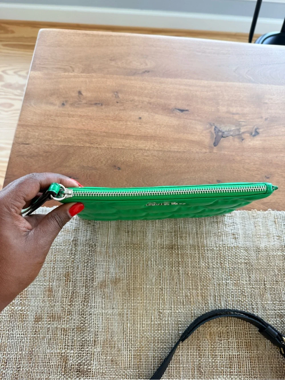 Michael Kors Bright Green Embossed MK Wristlet Clutch